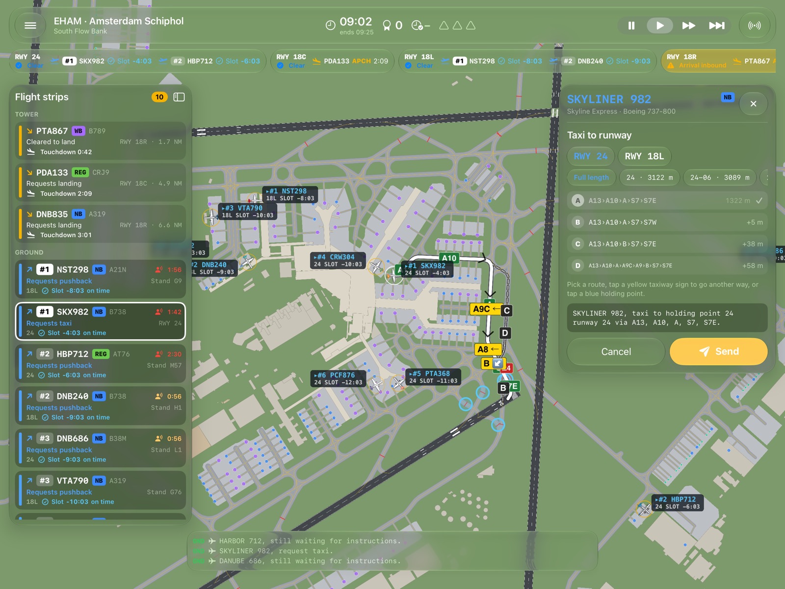 Amsterdam Schiphol: choosing a taxi route A, B, C or D